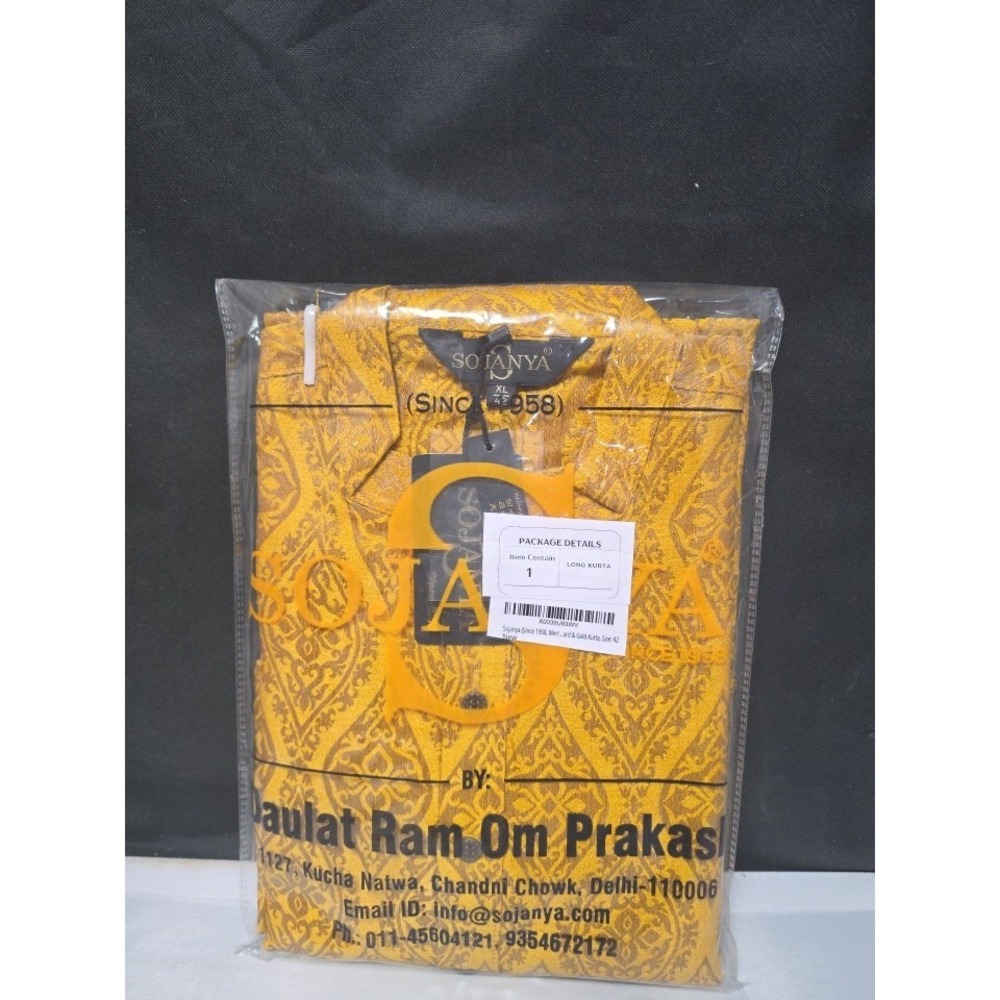Sojanya (Since 1958 Men'S Pure Cotton Sequence Only Long Kurta (Large, Yellow)